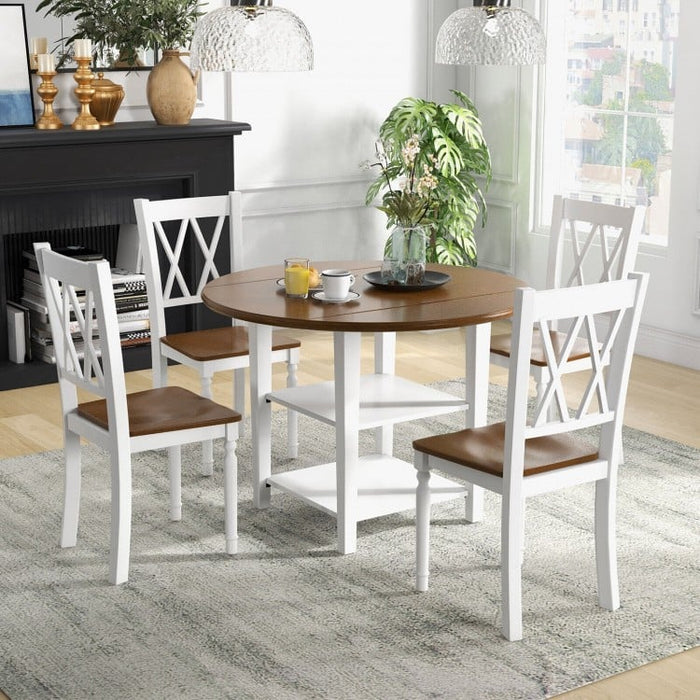 Costway Modern Round Dining Table Set with 4 Folding Wooden Chairs - Suitable for Restaurant, Café, and Tavern