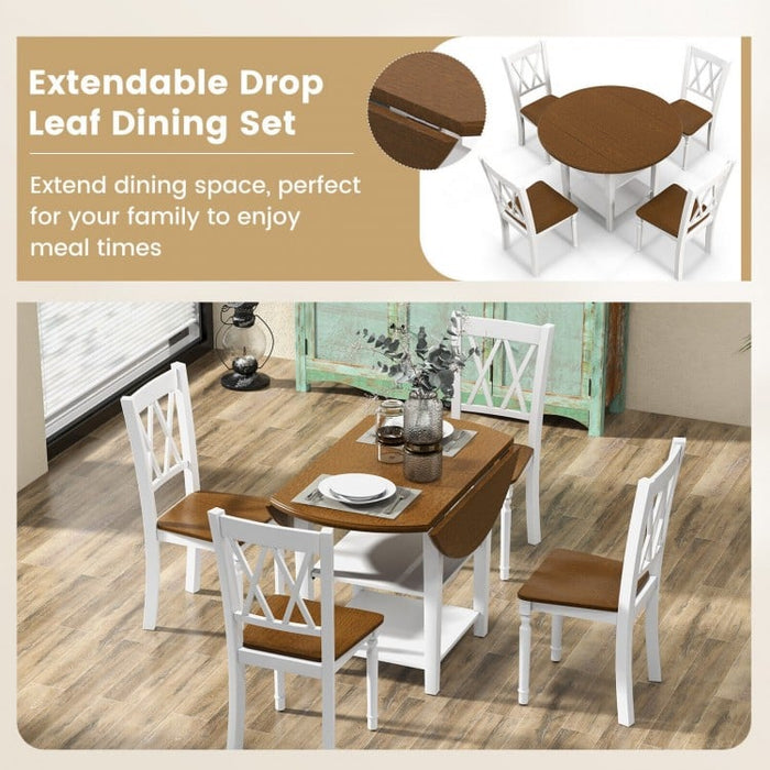 Costway Modern Round Dining Table Set with 4 Folding Wooden Chairs - Suitable for Restaurant, Café, and Tavern