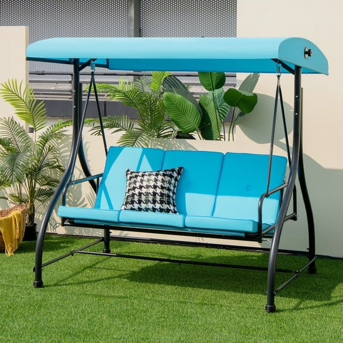 Outdoor Pool Patio 3 Seat Swing Chairs with Canopy Sun Shade