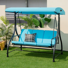 Load image into Gallery viewer, Outdoor Pool Patio 3 Seat Swing Chairs with Canopy Sun Shade
