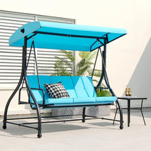 Load image into Gallery viewer, Outdoor Pool Patio 3 Seat Swing Chairs with Canopy Sun Shade
