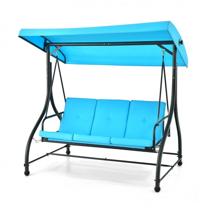 Outdoor Pool Patio 3 Seat Swing Chairs with Canopy Sun Shade