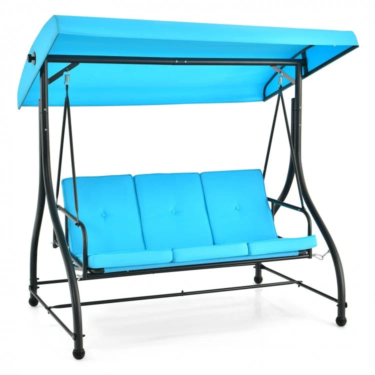 Outdoor Pool Patio 3 Seat Swing Chairs with Canopy Sun Shade