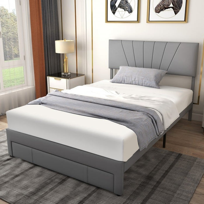 Modern Minimalist Gray Adjustable Headboard Wood Bed Frame with Drawers