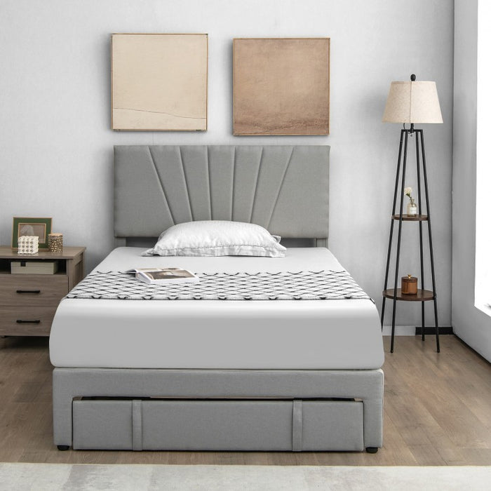 Modern Minimalist Gray Adjustable Headboard Wood Bed Frame with Drawers
