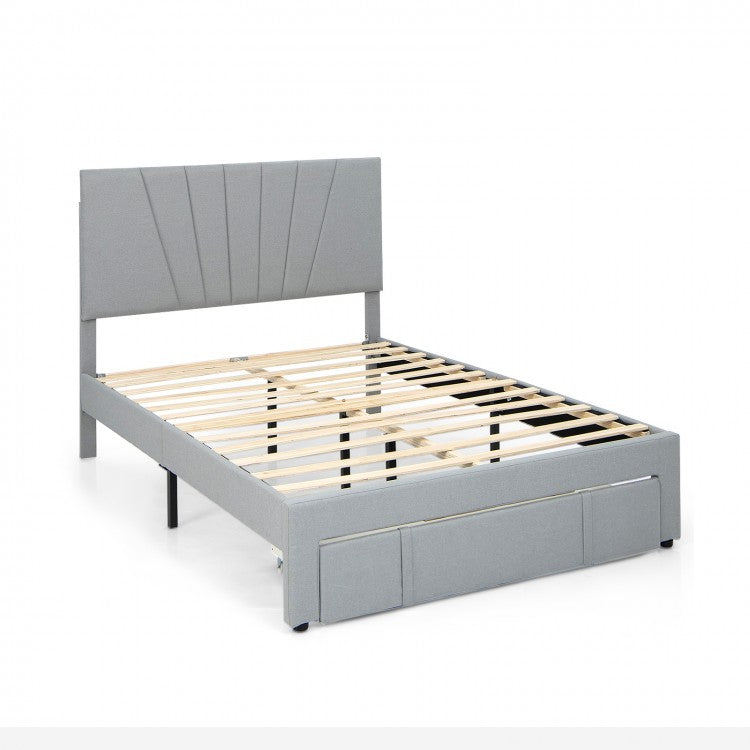 Modern Minimalist Gray Adjustable Headboard Wood Bed Frame with Drawers