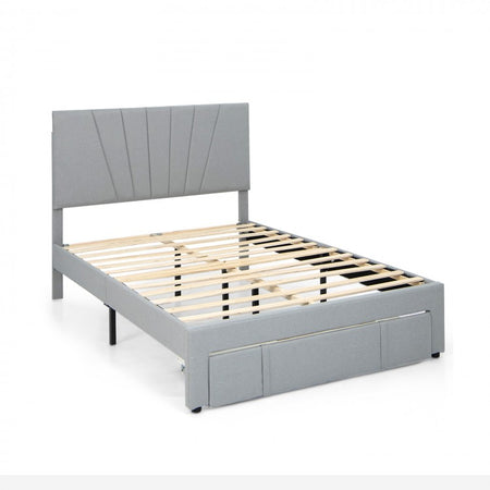 Modern Minimalist Gray Adjustable Headboard Wood Bed Frame with Drawers