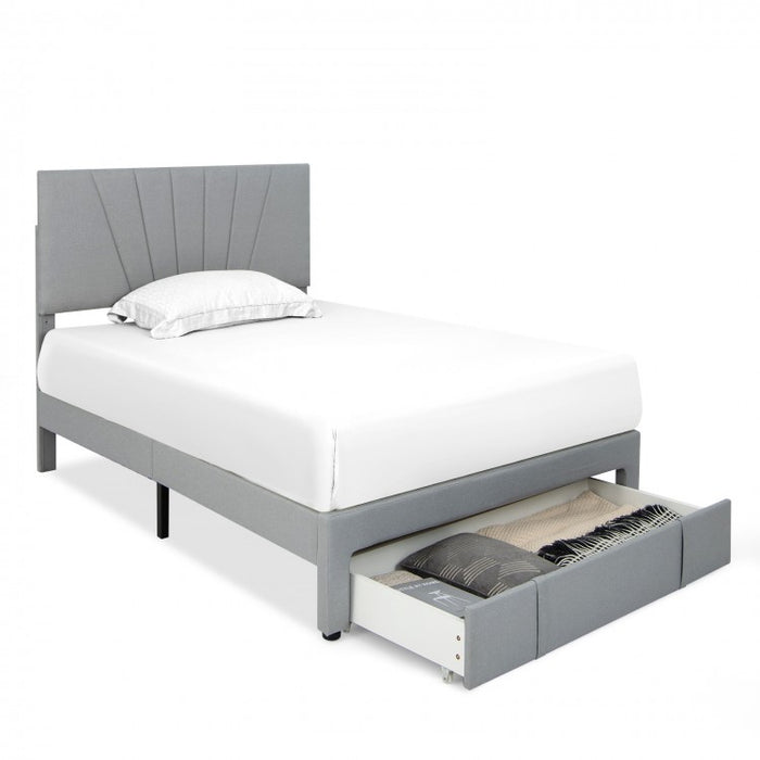 Modern Minimalist Gray Adjustable Headboard Wood Bed Frame with Drawers