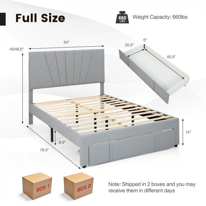 Modern Minimalist Gray Adjustable Headboard Wood Bed Frame with Drawers
