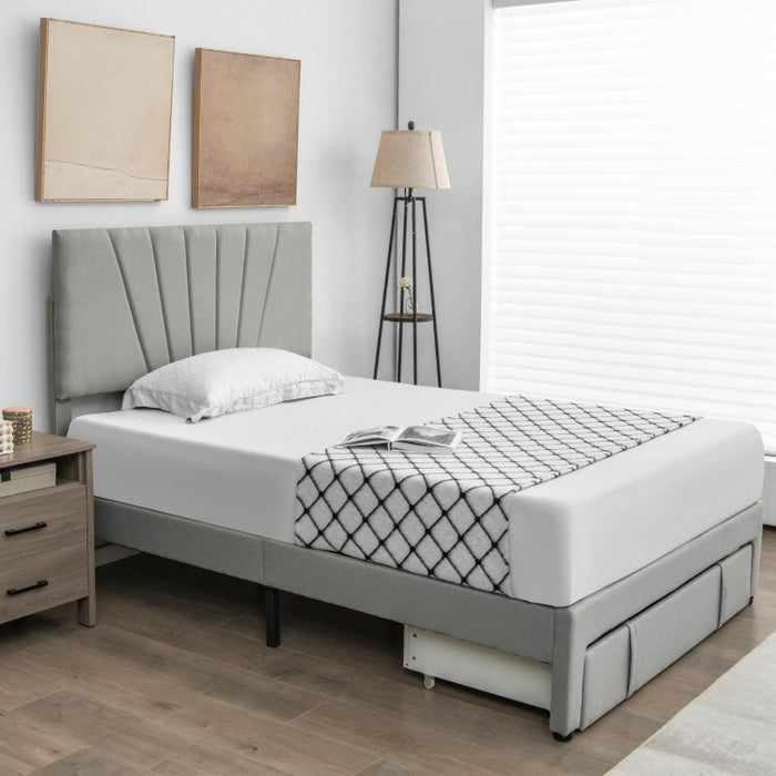 Modern Minimalist Gray Adjustable Headboard Wood Bed Frame with Drawers