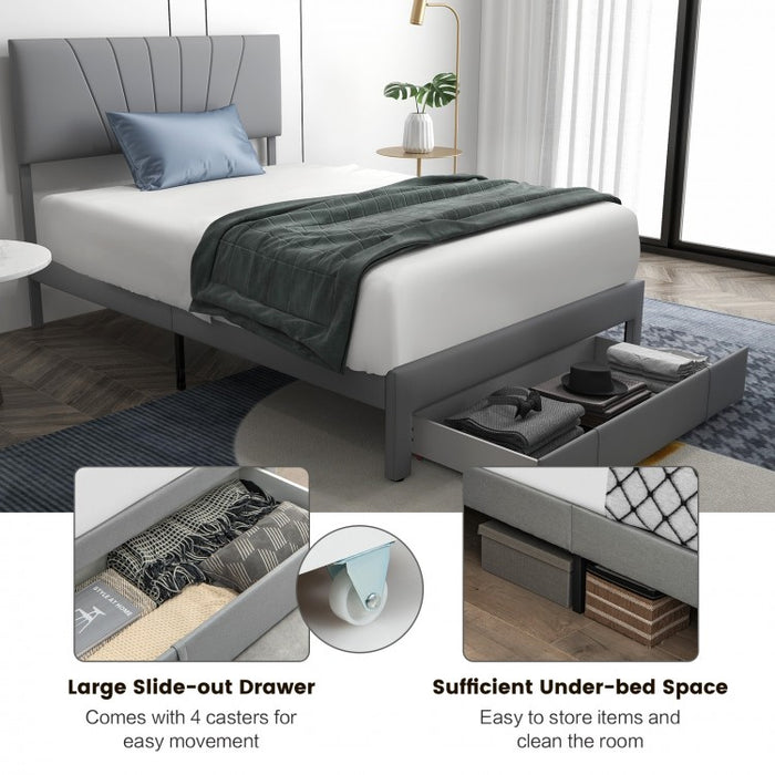 Modern Minimalist Gray Adjustable Headboard Wood Bed Frame with Drawers