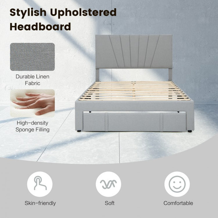 Modern Minimalist Gray Adjustable Headboard Wood Bed Frame with Drawers