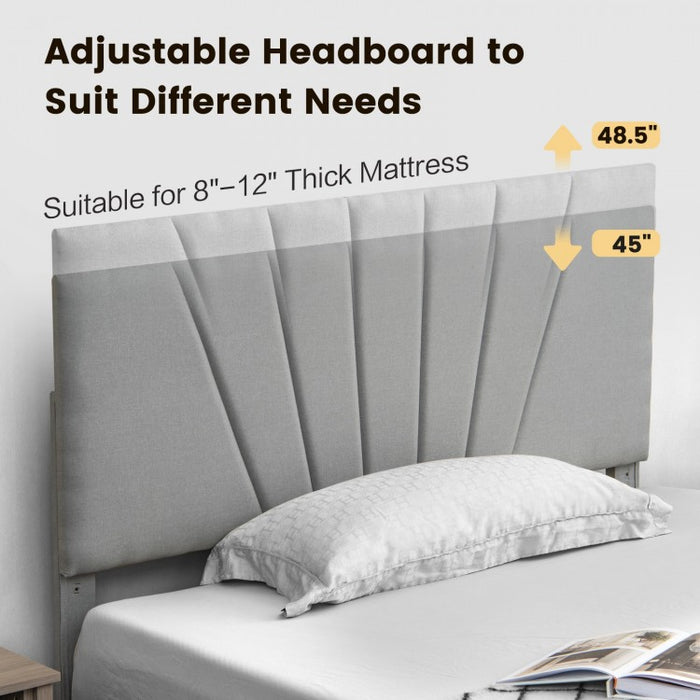 Modern Minimalist Gray Adjustable Headboard Wood Bed Frame with Drawers