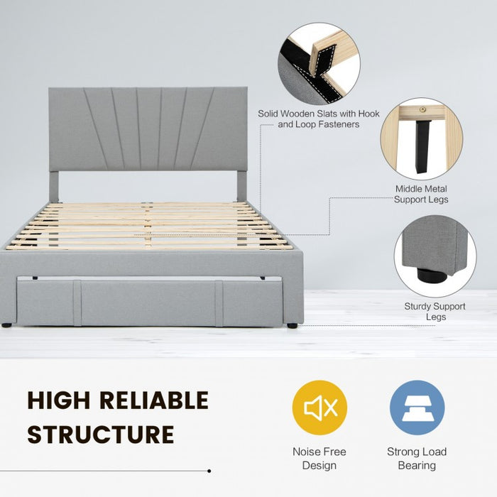 Modern Minimalist Gray Adjustable Headboard Wood Bed Frame with Drawers