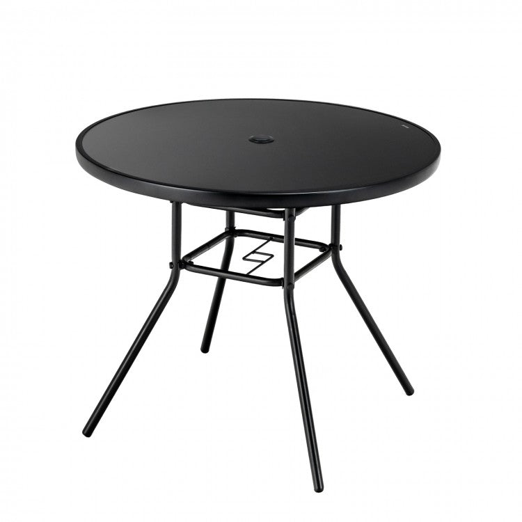 Costway Modern Black Round Dining Table with Umbrella Hole - Suitable for Patio, Garden, and Dining Room