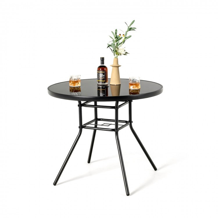 Costway Modern Black Round Dining Table with Umbrella Hole - Suitable for Patio, Garden, and Dining Room