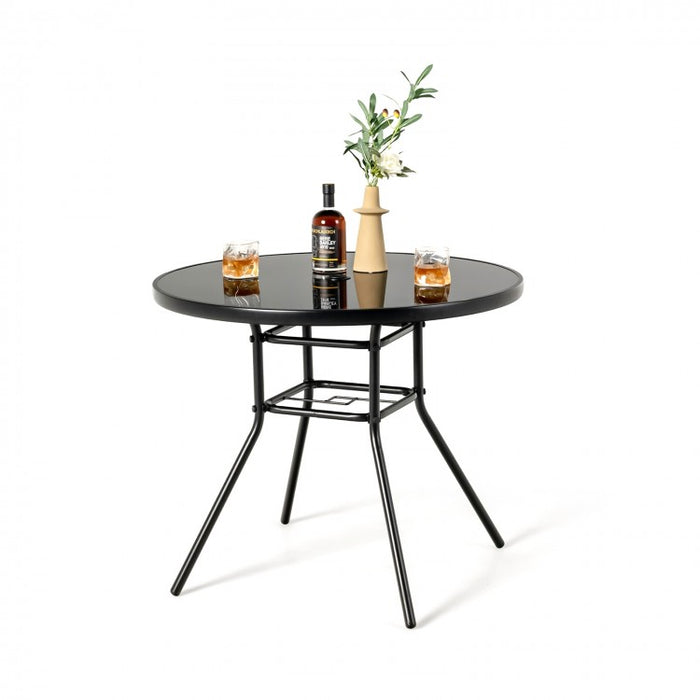Costway Modern Black Round Dining Table with Umbrella Hole - Suitable for Patio, Garden, and Dining Room