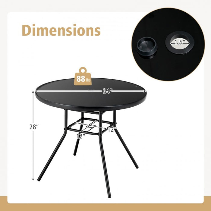 Costway Modern Black Round Dining Table with Umbrella Hole - Suitable for Patio, Garden, and Dining Room