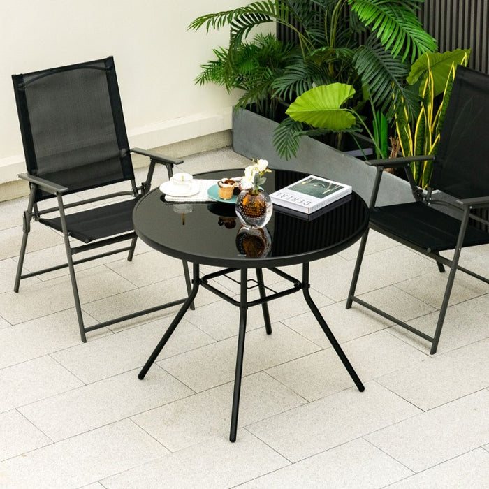 Costway Modern Black Round Dining Table with Umbrella Hole - Suitable for Patio, Garden, and Dining Room