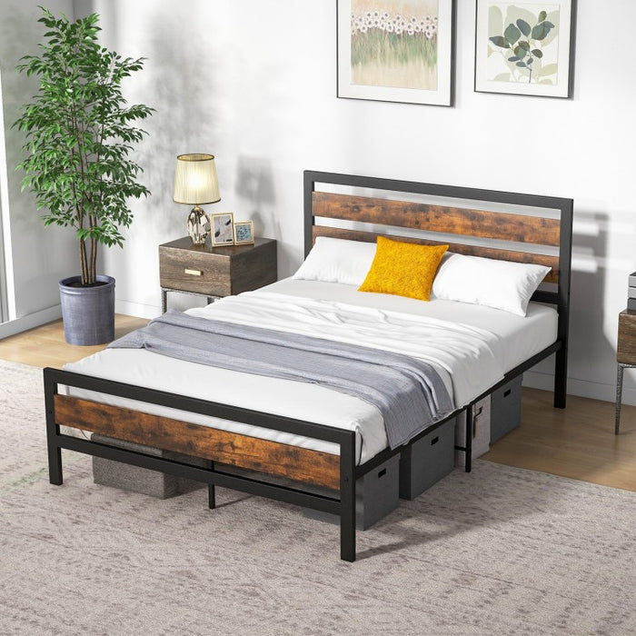 Industrial Style Metal Bed Frame with Headboard and Footboard