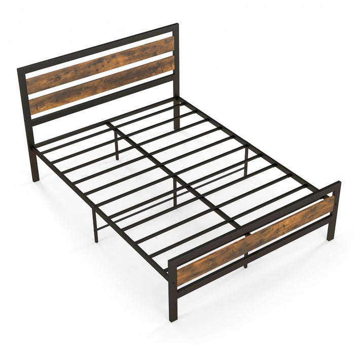 Industrial Style Metal Bed Frame with Headboard and Footboard