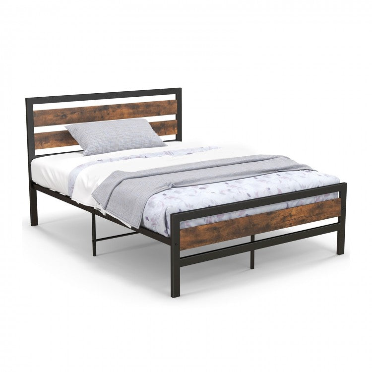 Industrial Style Metal Bed Frame with Headboard and Footboard