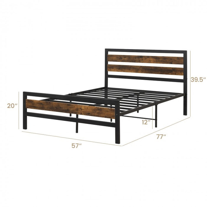 Industrial Style Metal Bed Frame with Headboard and Footboard