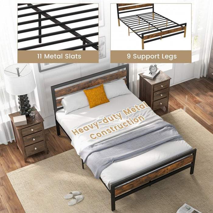 Industrial Style Metal Bed Frame with Headboard and Footboard