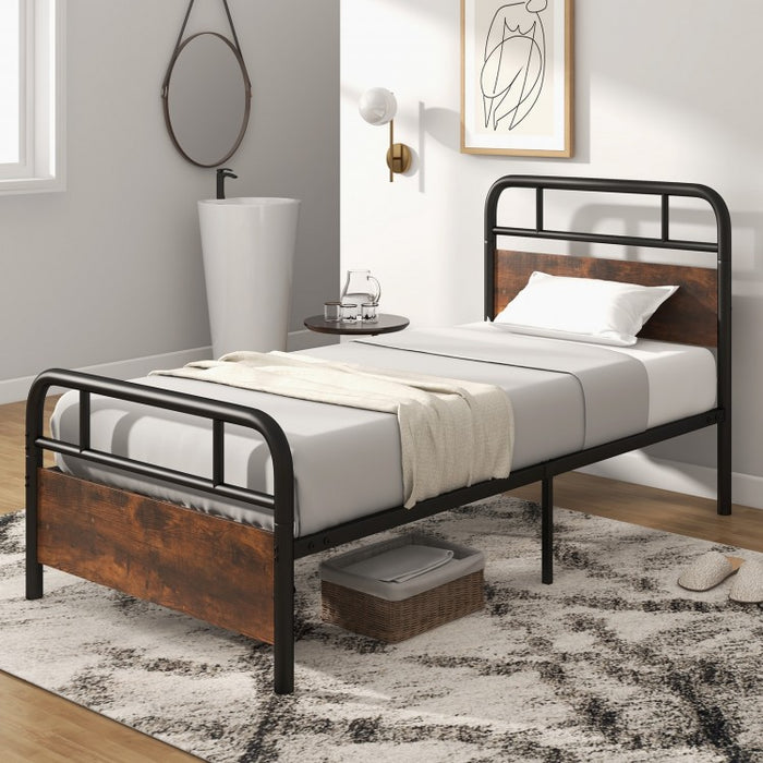 Rustic Industrial Style Bed Frame with Headboard and Footboard