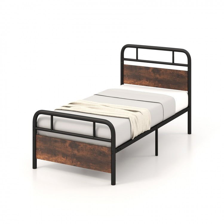 Rustic Industrial Style Bed Frame with Headboard and Footboard