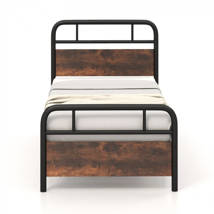 Rustic Industrial Style Bed Frame with Headboard and Footboard