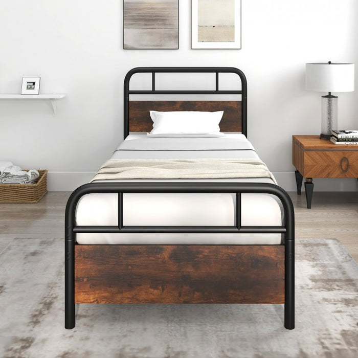 Rustic Industrial Style Bed Frame with Headboard and Footboard