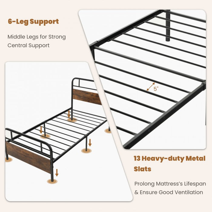 Rustic Industrial Style Bed Frame with Headboard and Footboard