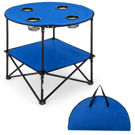 2-Tier Foldable Table Camping with Portable Carrying Bag and 4 Cup Holders - Suitable for Beach and Fishing