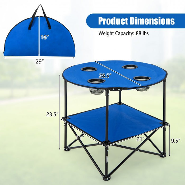 2-Tier Foldable Table Camping with Portable Carrying Bag and 4 Cup Holders - Suitable for Beach and Fishing