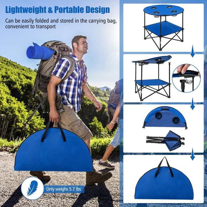 2-Tier Foldable Table Camping with Portable Carrying Bag and 4 Cup Holders - Suitable for Beach and Fishing