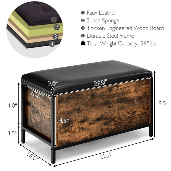 Vintage Entryway Padded Long Storage Ottoman Shoe Bench