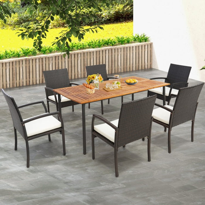 Outdoor Dining Table with Umbrella Hole and Metal Legs - Suitable for Backyard, Patio, and Gatherings
