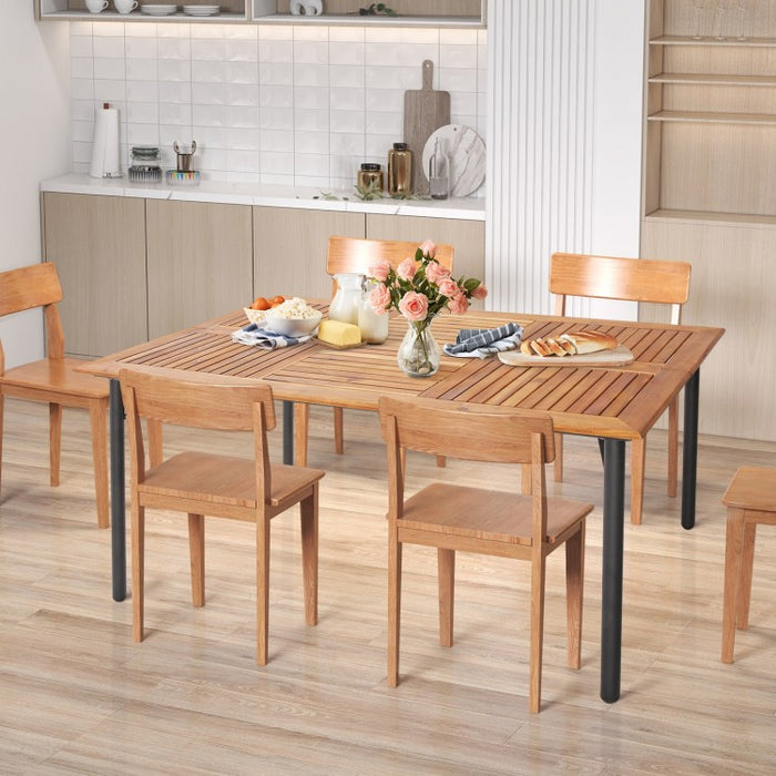 Outdoor Dining Table with Umbrella Hole and Metal Legs - Suitable for Backyard, Patio, and Gatherings
