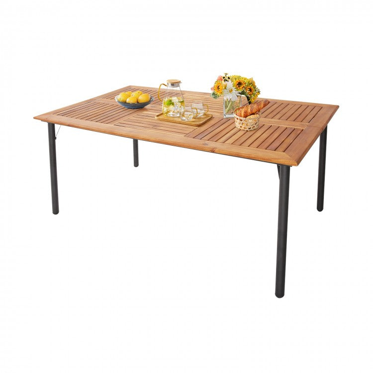 Outdoor Dining Table with Umbrella Hole and Metal Legs - Suitable for Backyard, Patio, and Gatherings