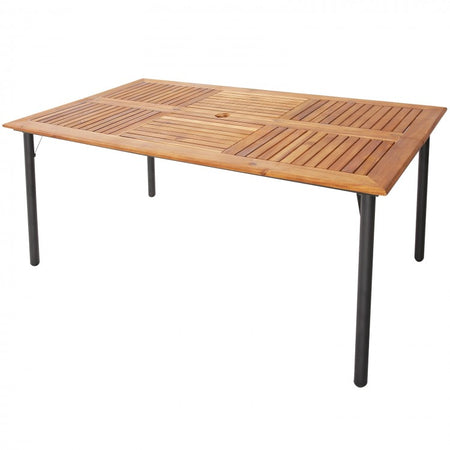 Outdoor Dining Table with Umbrella Hole and Metal Legs - Suitable for Backyard, Patio, and Gatherings