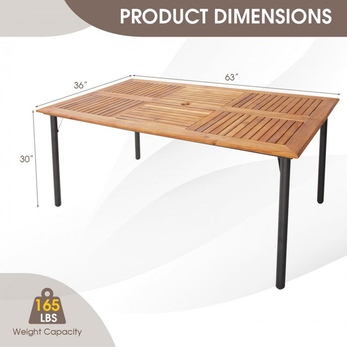 Outdoor Dining Table with Umbrella Hole and Metal Legs - Suitable for Backyard, Patio, and Gatherings
