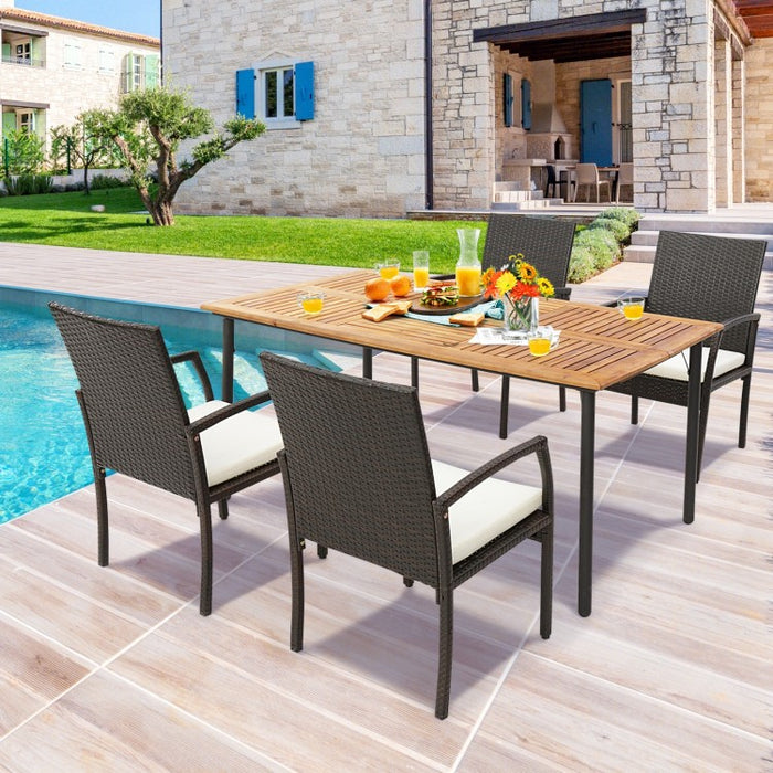 Outdoor Dining Table with Umbrella Hole and Metal Legs - Suitable for Backyard, Patio, and Gatherings