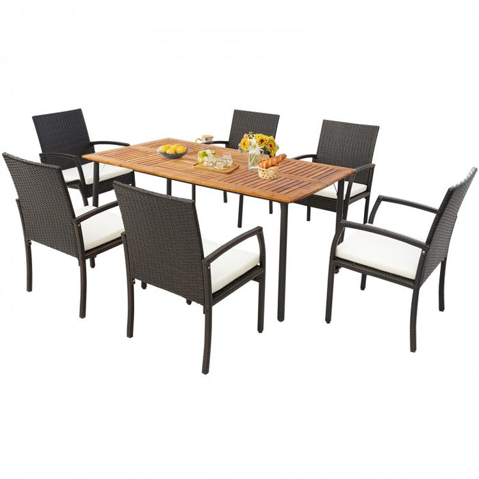 Outdoor Dining Table with Umbrella Hole and Metal Legs - Suitable for Backyard, Patio, and Gatherings