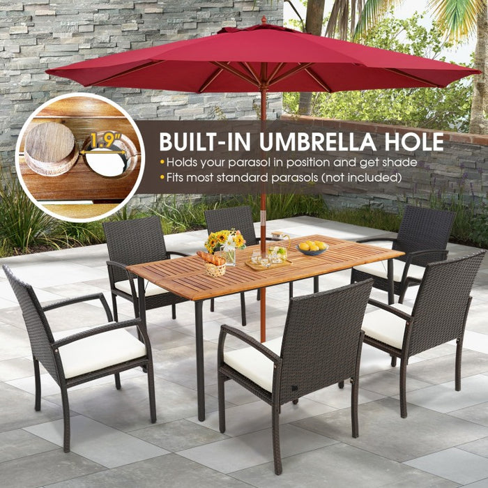 Outdoor Dining Table with Umbrella Hole and Metal Legs - Suitable for Backyard, Patio, and Gatherings