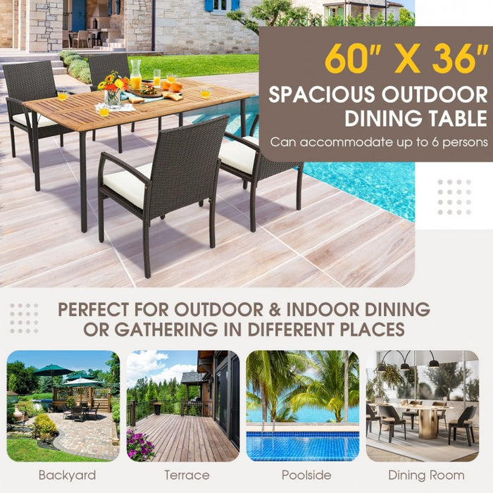 Outdoor Dining Table with Umbrella Hole and Metal Legs - Suitable for Backyard, Patio, and Gatherings