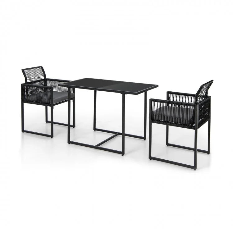 Outdoor Black Dining Table Set - 3-Piece Set with Foldable Backrests - Suitable for Patio, Backyard, and Poolside
