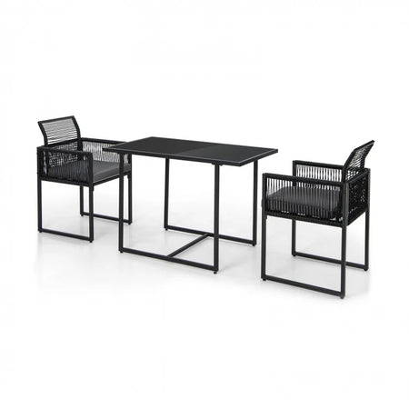 Outdoor Black Dining Table Set - 3-Piece Set with Foldable Backrests - Suitable for Patio, Backyard, and Poolside