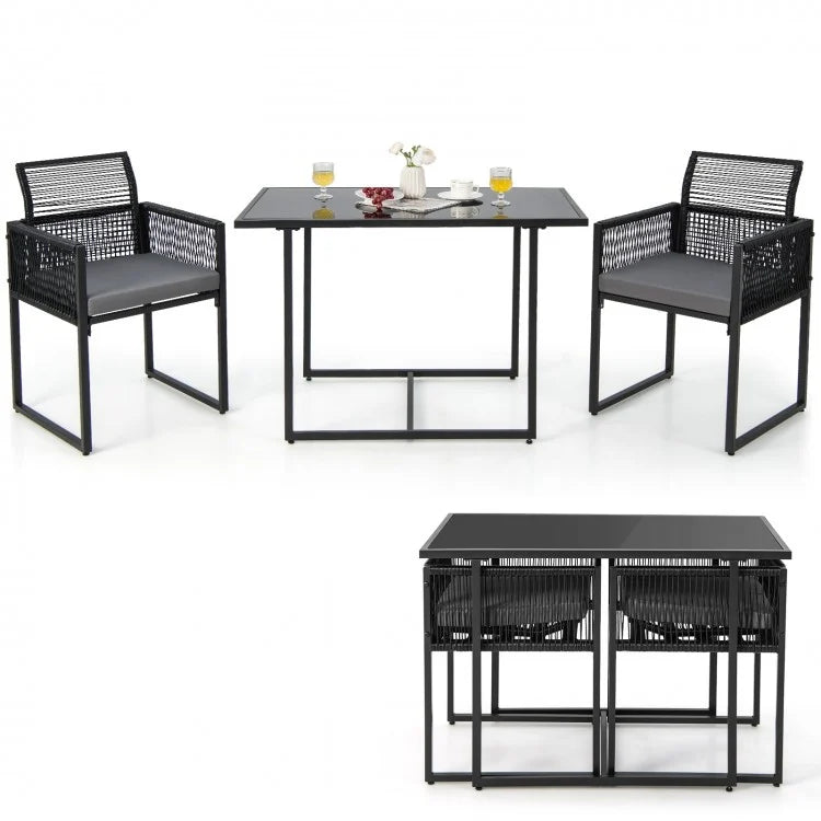 Outdoor Black Dining Table Set - 3-Piece Set with Foldable Backrests - Suitable for Patio, Backyard, and Poolside