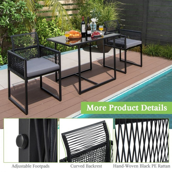 Outdoor Black Dining Table Set - 3-Piece Set with Foldable Backrests - Suitable for Patio, Backyard, and Poolside